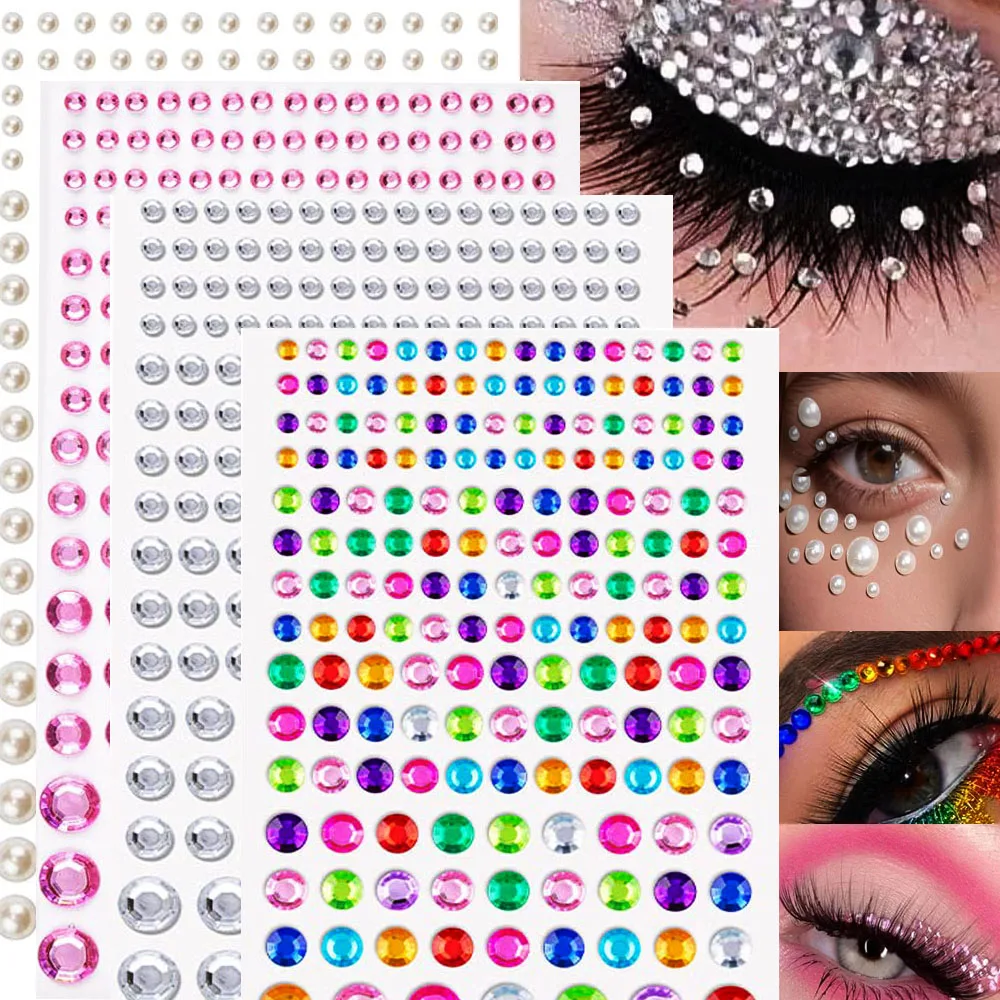 1Pcs Glitter Diamond Girl Face Rhinestone Stickers 3/4/5/6mm Shiny Round Crystal/Pearl Face Stickers Colorful Girl Diamond Decal