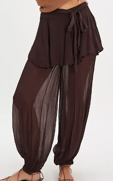 

Женские брюки-шаровары с эластичной резинкой на талии, однотонная юбка с завязкой спереди, брюки, повседневные пляжные брюки