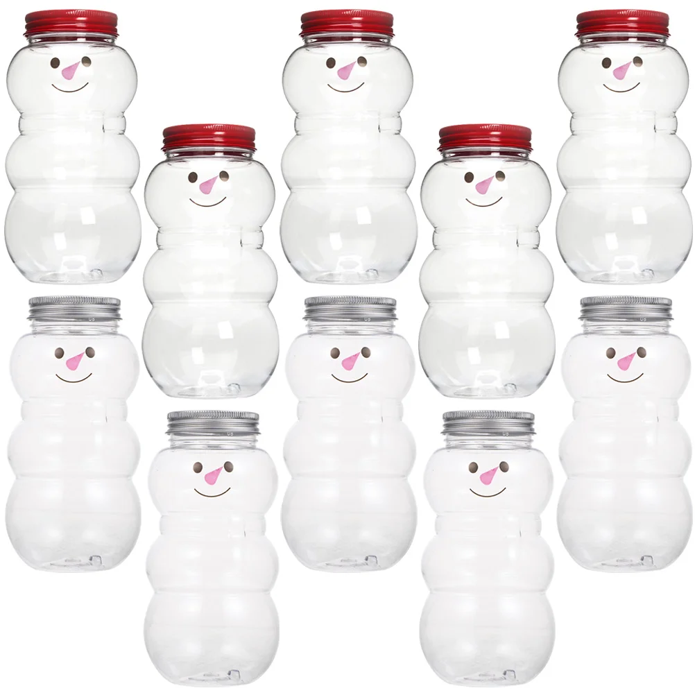 

10 Pcs Drink Cup Bottles Adorable Candy Jars Party Wrapping Outdoor Juice Empty Portable Beverage Cover Snowman Safe PET