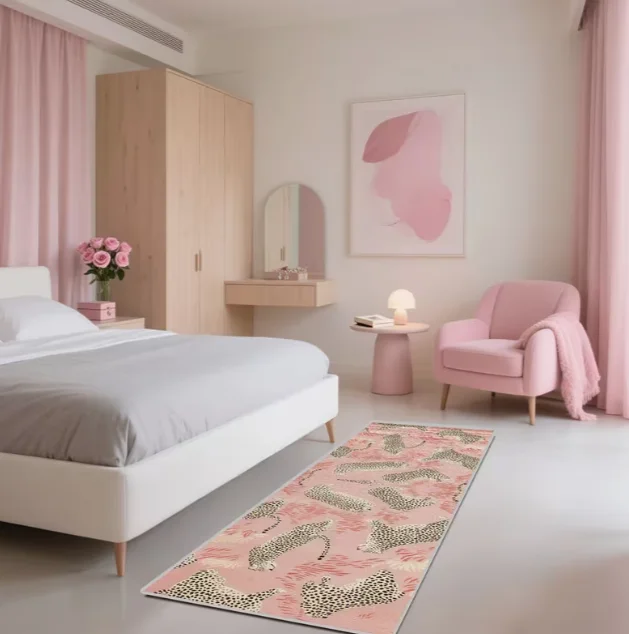 1 Stück rosa Leopardenmuster, rechteckige Flurmatte, lange Flurmatte mit Bodenmatte für Wohnzimmer, Schlafzimmer, Heimdekoration, Teppiche für Flur