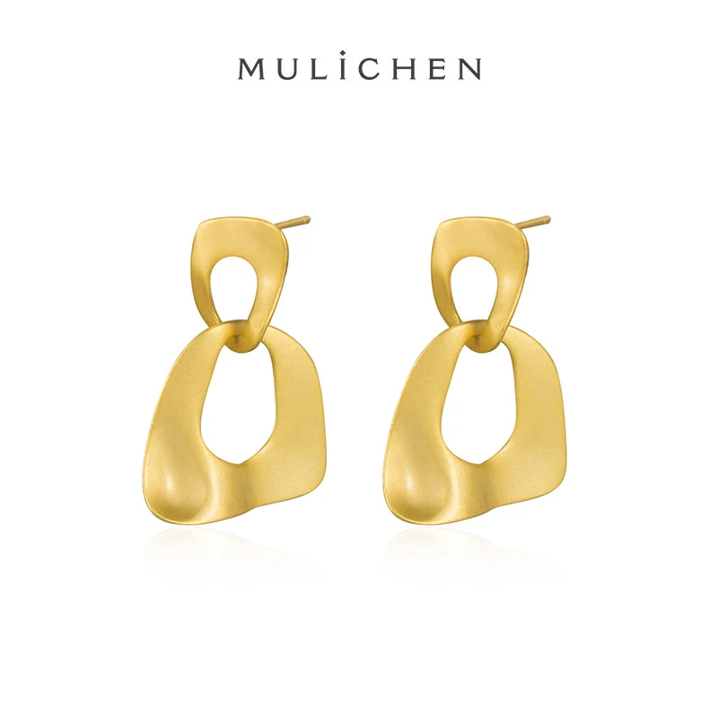 

S925 Sterling Silver Brushed Earrings for Women With a High-end and Niche Design Temperament, 18K Gold-plated Earrings