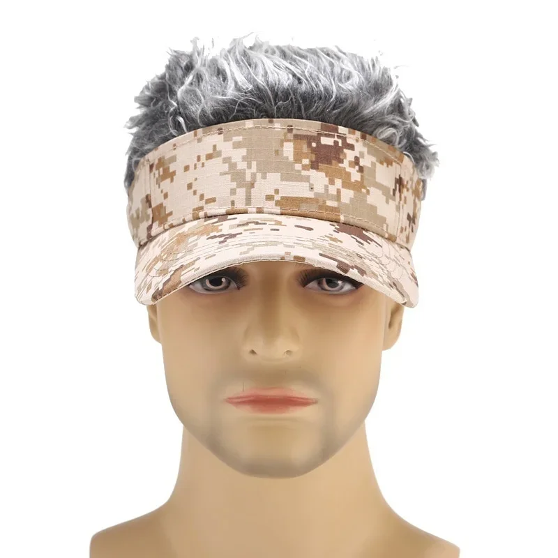 Men Women Casual Camouflage Visor Hat Sunshade Adjustable Sun Visor Baseball Cap with Spiked Hairs Wigs Casquatte Hip Hop Hats