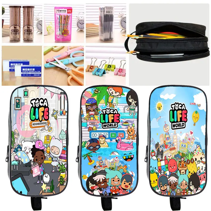 

Cute Toca Life World Game Pencil Case Kids Stationery Storage Pouch 3D Anime Toca Boca Pencil Bag Cosmetic Cases School Supplies