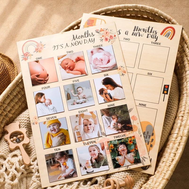 

1pc Newborn Photo Milestone Wooden Monthly Growth Milestone Board Baby Birth Commemorative Cards Photography Accessories