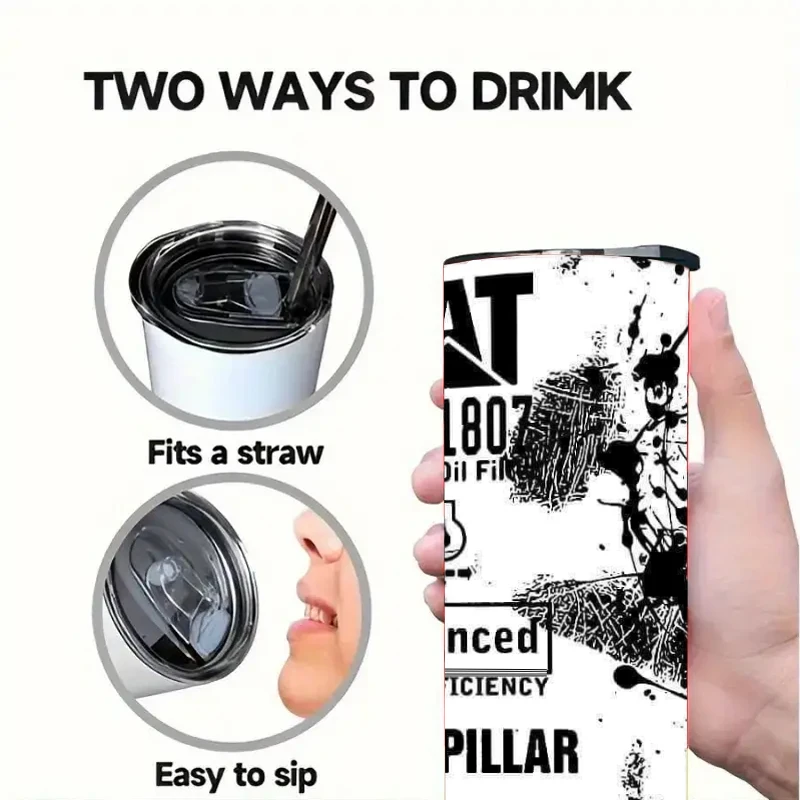 1pcs 20oz Stainless Steel-cat cup- Straight Water Anytime Bottle, Dual Wall Vacuum Cup, Stains Letter Full Print