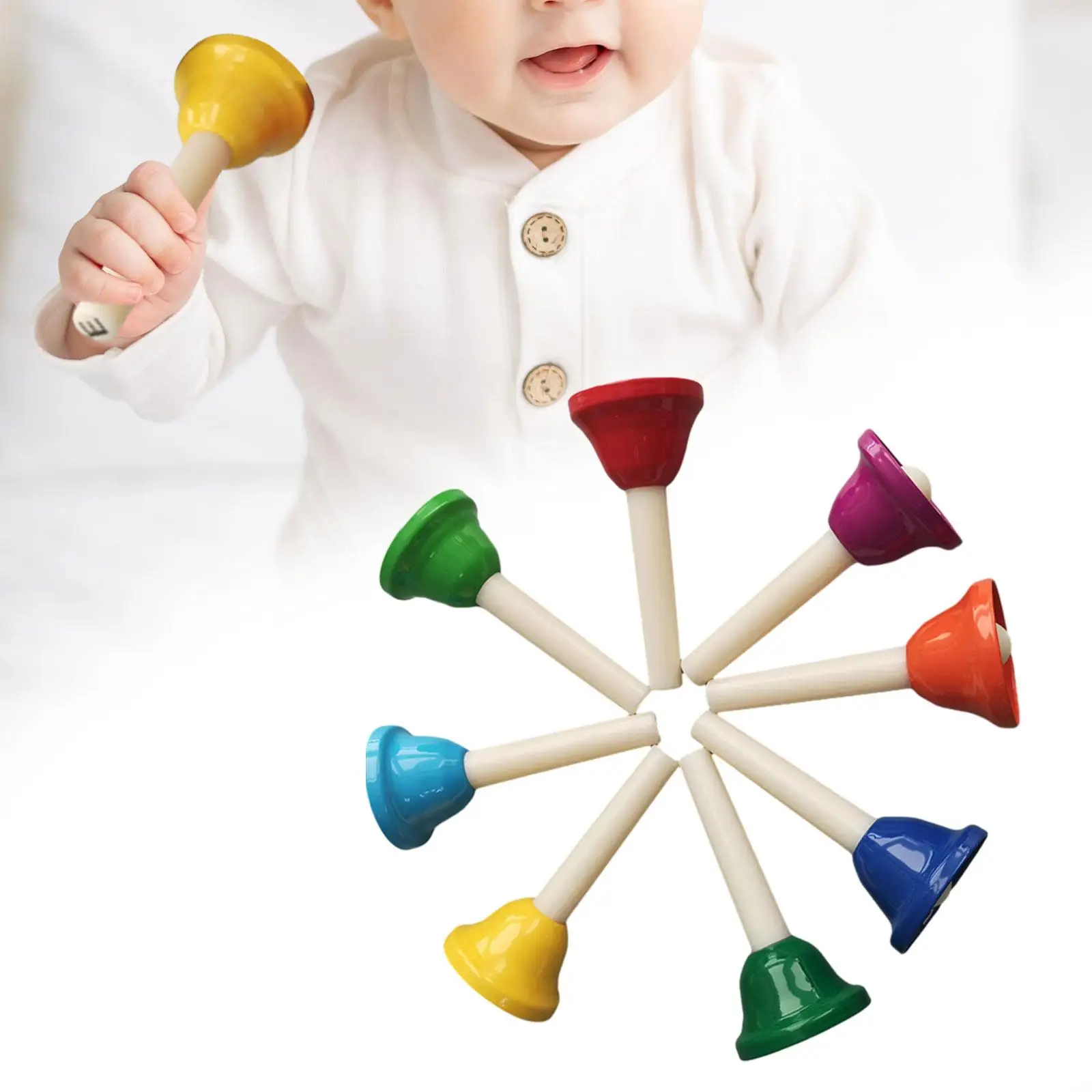 8 Pieces 8 Note Hand Bells Diatonic Metal Bells, Percussion Teaching Aids Kids Music Toys Musical Bells for Wedding Classroom