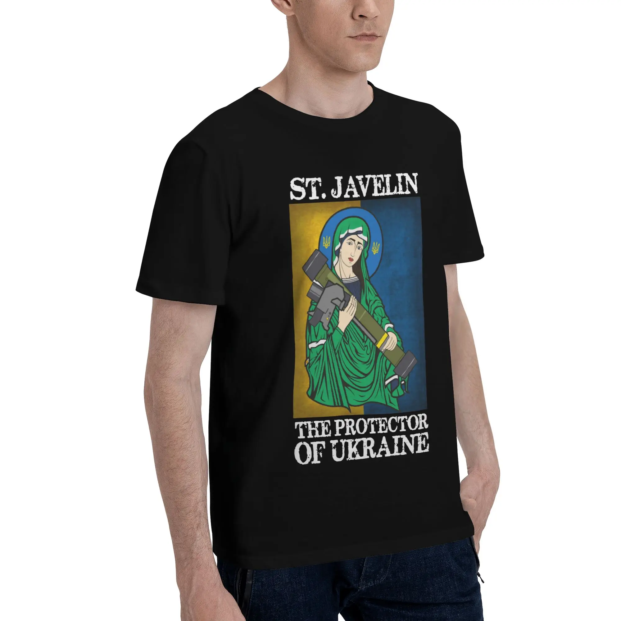 Men St Javelin The Protector of Ukraine T Shirts  Pure Cotton Clothing Vintage Short Sleeve Crewneck Tees Big Size T-Shirt