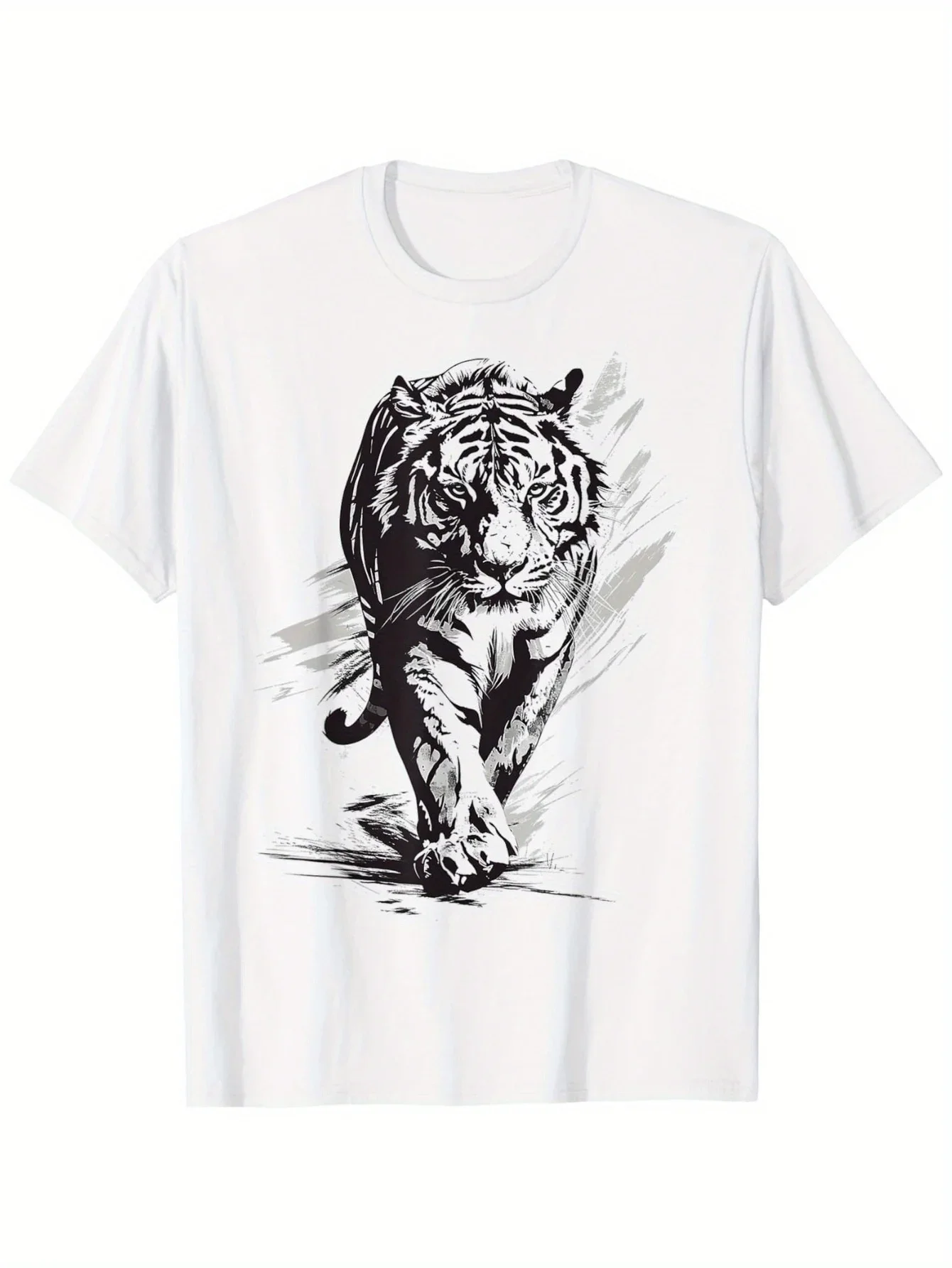 

Walking Tiger Graphic Tee Men Cotton Crew Neck Short Sleeve T-Shirt