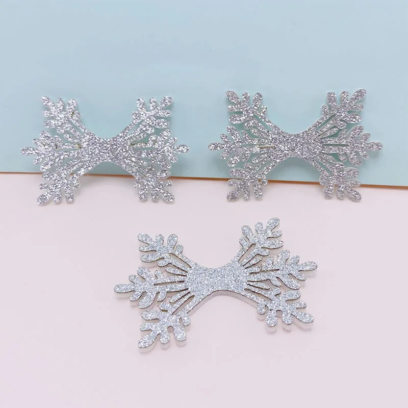 40Pcs 6x4CM Shiny Fabric Snowflake Christmas Appliques For DIY Hair Clip Accessories Garment Headwear Decor Patches