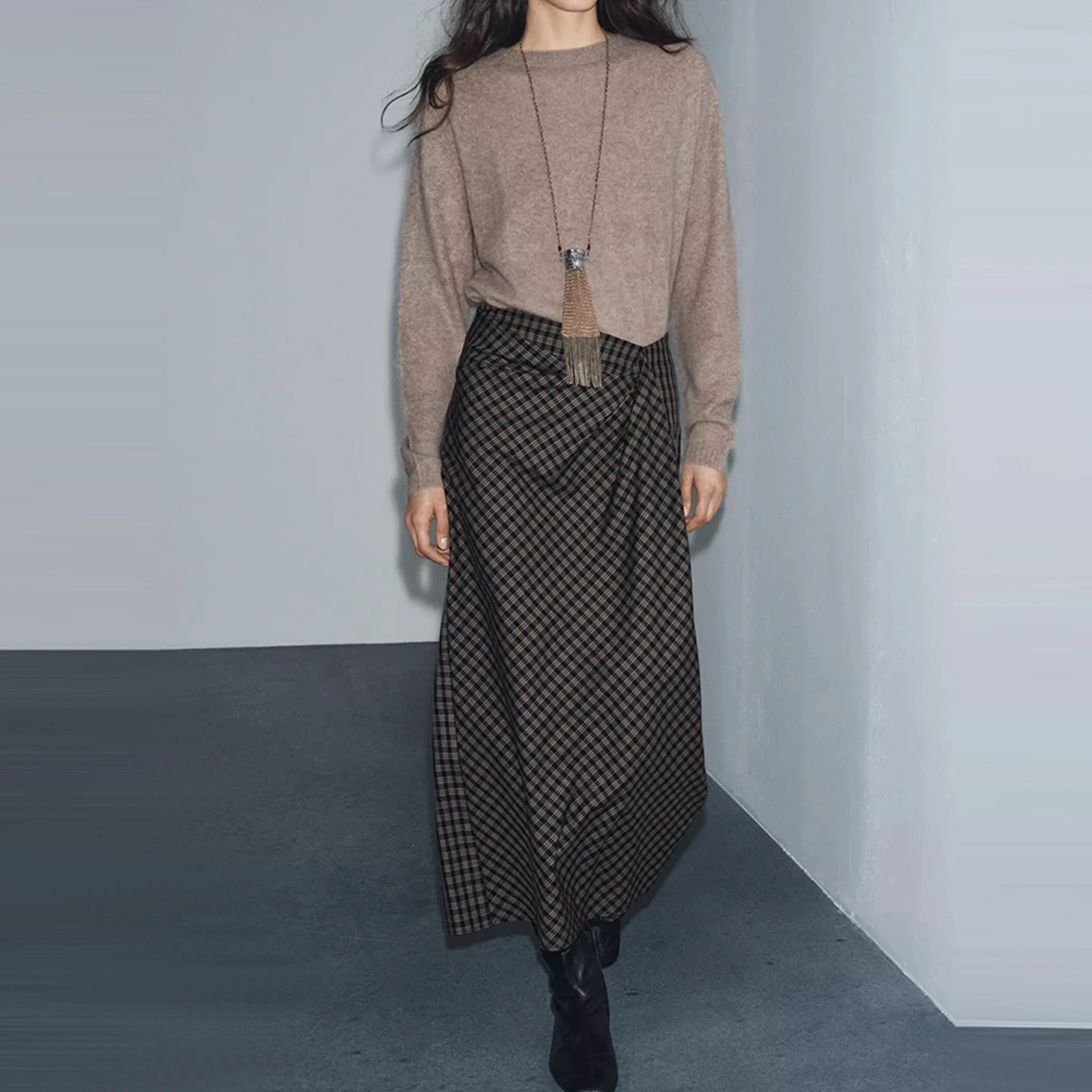 Z 2025 nouveau Faion polyvalent Simple plissé jupe à carreaux femmes taille moyenne coupe droite Stand Fit usage quotidien