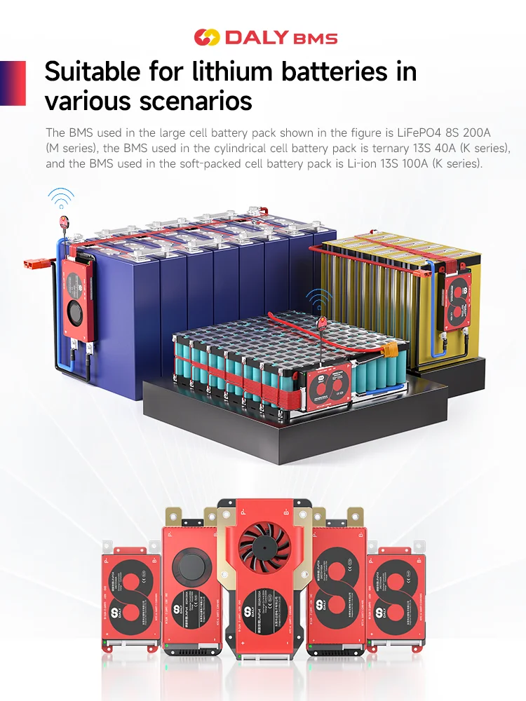 DALY SMART BMS LFP 4S 7S 8S 16S 20S 24S Li-ion 3S 7S 13S 14S 16S 20S 12V 24V 36V 48V 60V 72V K M S Board BMS For lithium batteri