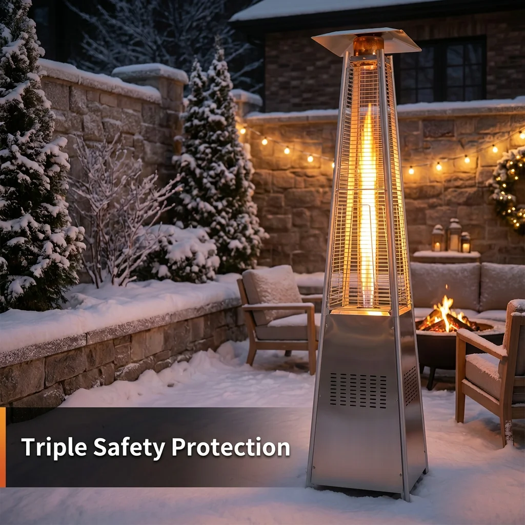 48000 BTU Stainless Steel Pyramid Gas Patio Heater Portable Outdoor Space Heater For Backyard Party Winter Events Suitable For 6