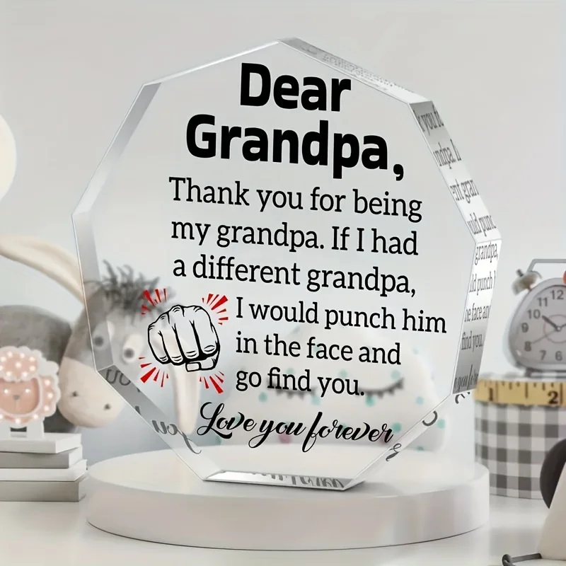 Acrylic Grandpa Appreciation Plaque - Unique Octagon Shape, Sentimental Grandfather Gift for Birthday, Thanksgiving, Christmas,