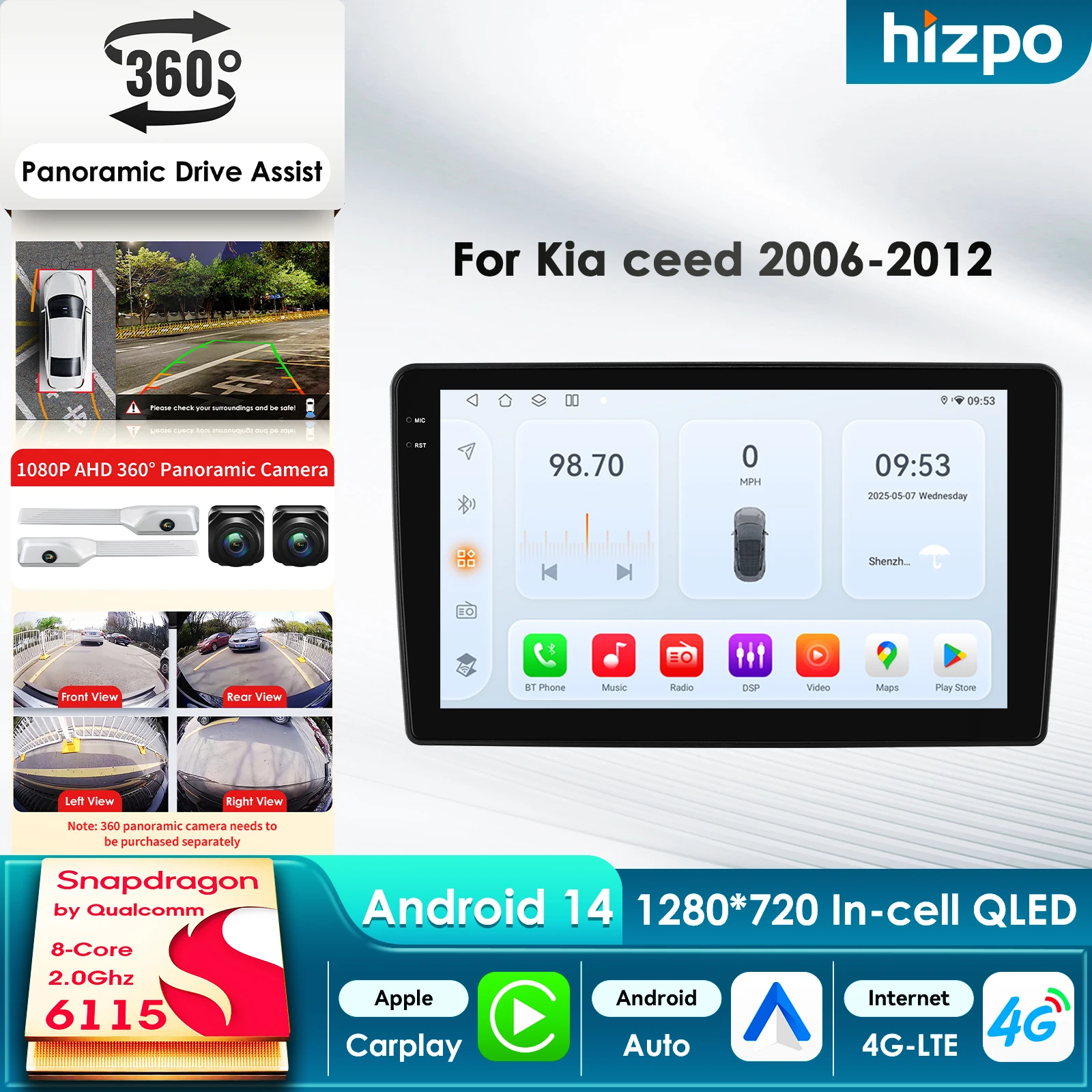 

Автомобильный мультимедийный плеер Hizpo для Kia Ceed 2006-2012 с Android, GPS, Carplay, 4G, стерео и интеллектуальным экраном на базе Snapdragon