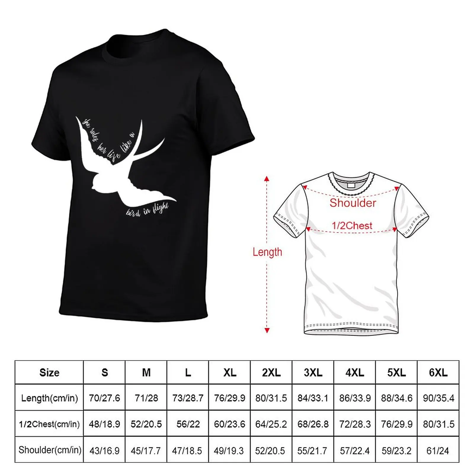 She Rules Her Life Like a Bird in Flight T-Shirt Minimalist Plain Crew Neck T-Shirt