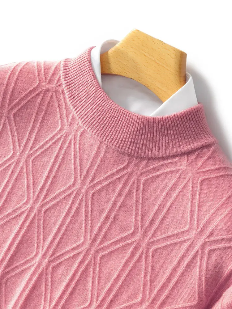 

Жаккардовый деловой повседневный термовязаный свитер средней высоты из 100% австралийской чистой шерсти с круглым вырезом