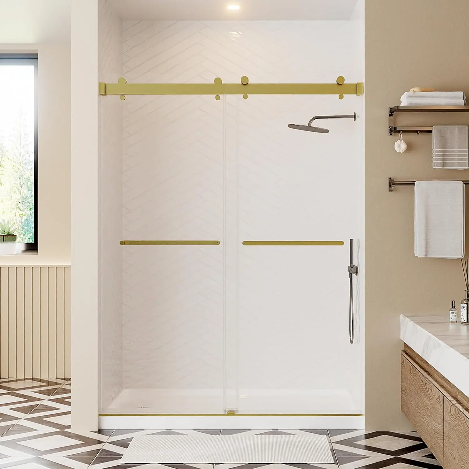 Double Sliding Frameless Shower Door, 3/8