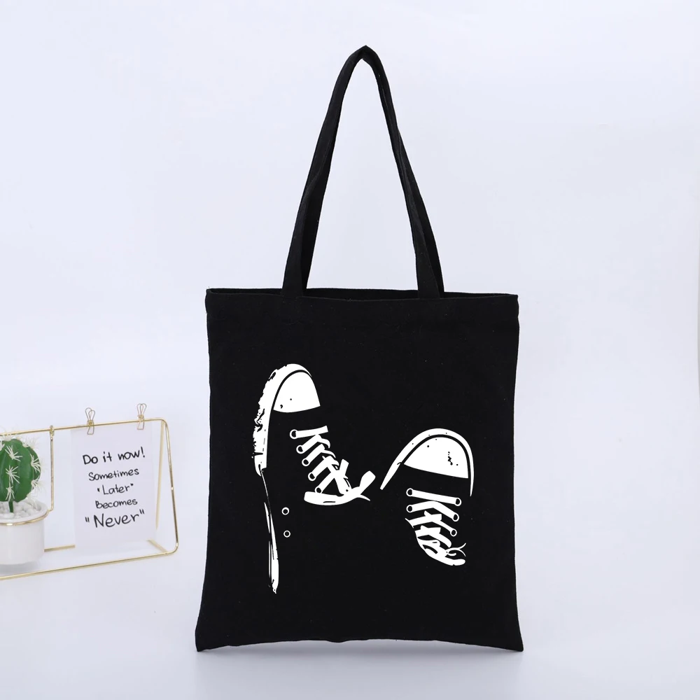 Sneaker Print Canvas Tote Bag, Casual Style for Daily Shopping and Urban Outings