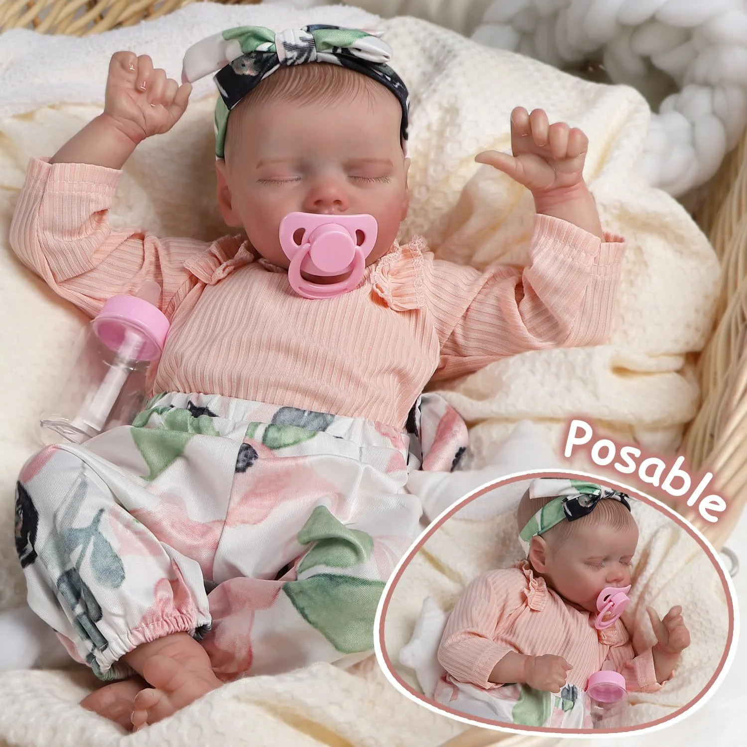 دمية تولد من جديد دافئة وناعمة W-0818 بوصة مستوردة من المطاط الناعم محاكاة دمية طفل لعبة واقعية لحديثي الولادة يمكن الجلوس والاستلقاء #2