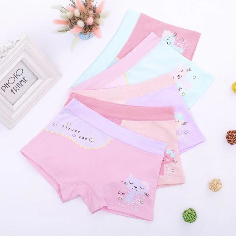 Y4QA Kids Girls Cotton Briefs Cartoon Meow for Cat Printed Toddler Underwear Panties Contrast Color Boyshorts 2-12