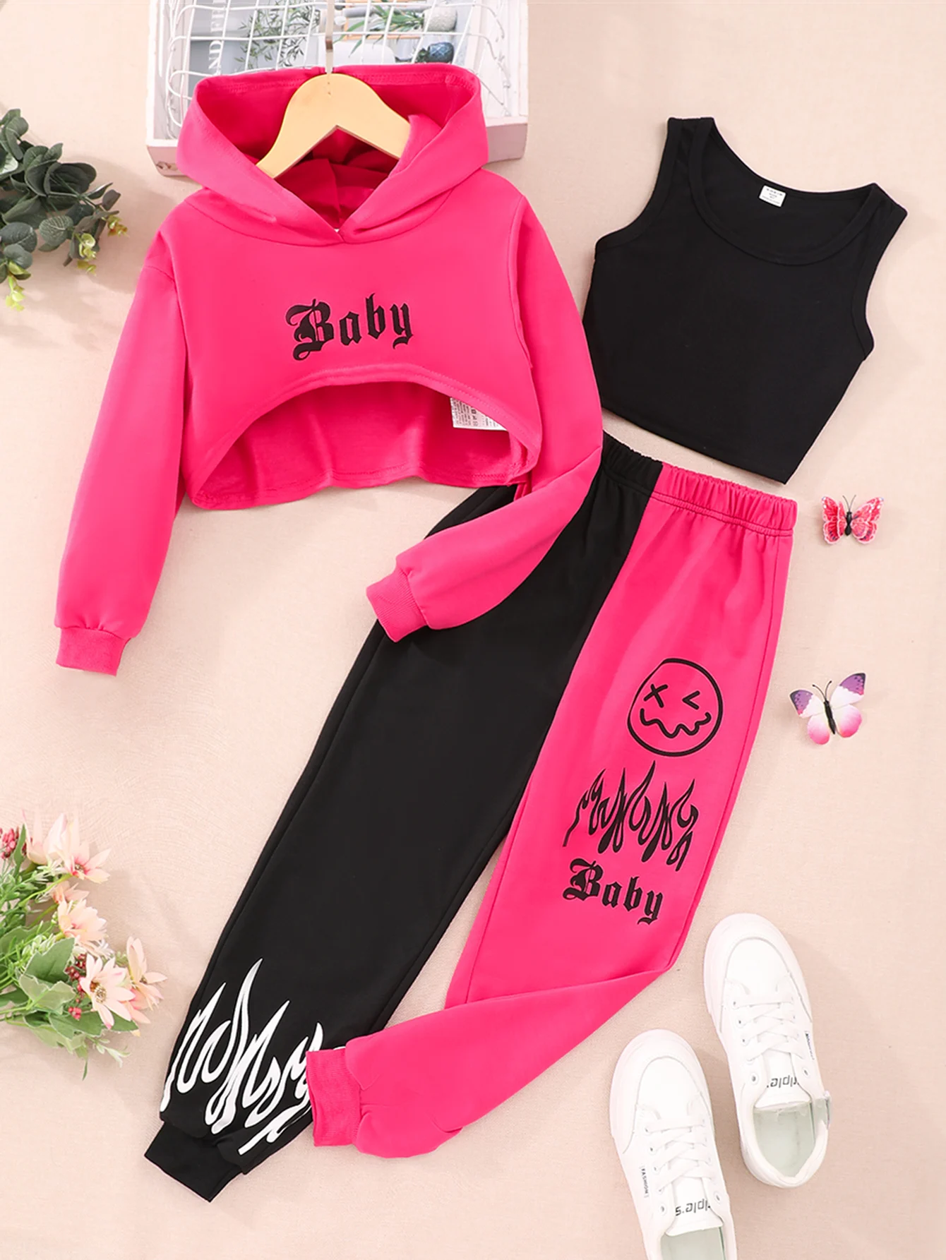 2024 Kids Girl 3 Pcs Set 8 9 10 11 12 Years Old Hooded Hoodie + Vest + Pants Spring Summer Fashion Outfit Streetwear Youth Suit