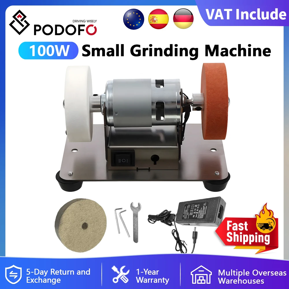 Podofo 100W meuleuse de polissage fin grossière Mini ponceuse électrique avec roue de polissage pour le processus métallique/fabrication d'outils