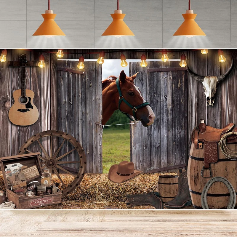 Photography Backdrop Western Cowboy Wall Wild West Rustic Wooden House Barn Background Home Party Backdrop Wall Banner Decor