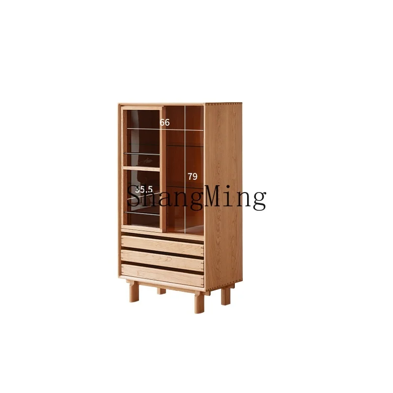 

LXY small apartment living room storage side cabinet solid wood display bookcase