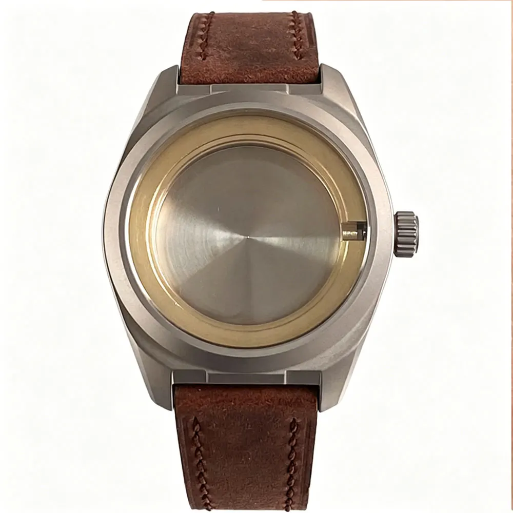 40mm Titanium Watch Case + Leather Strap Suit Sapphire Glass for NH35 NH36 ETA2824 PT5000 Miyota 8215 821A Movt Watch Parts