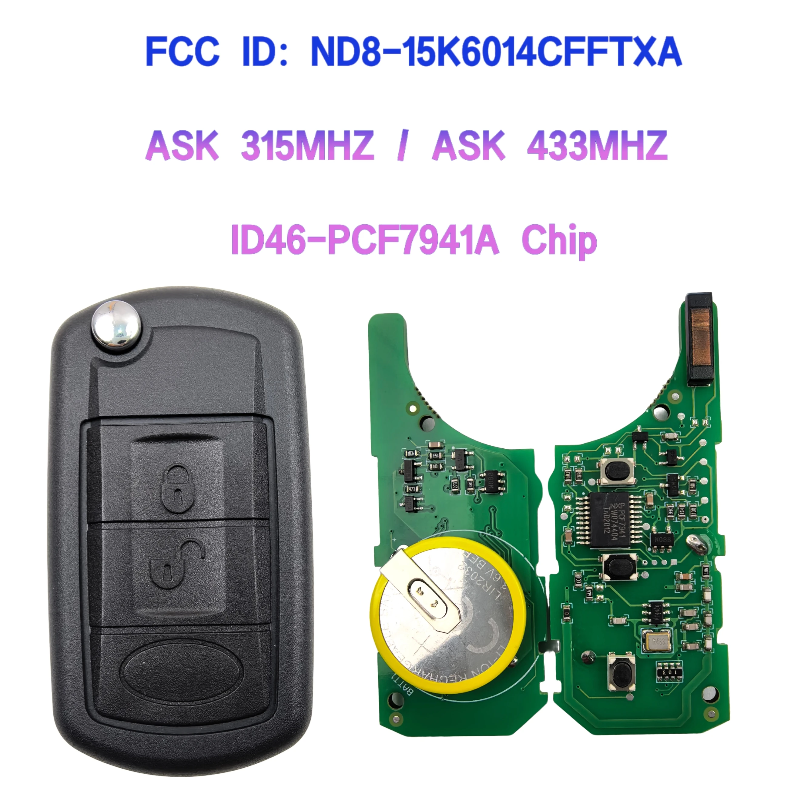Jingxin Rechargeable 315/433MHz ID46 PCF7941Chip Remote Control Car Key Fob For Land Rover Range Rover Sport Discovery 3 Key
