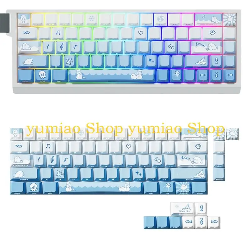 587B 74 Keycaps Snow Seal Theme Side Printed Backlit Keycap for 60 61 65 67 68