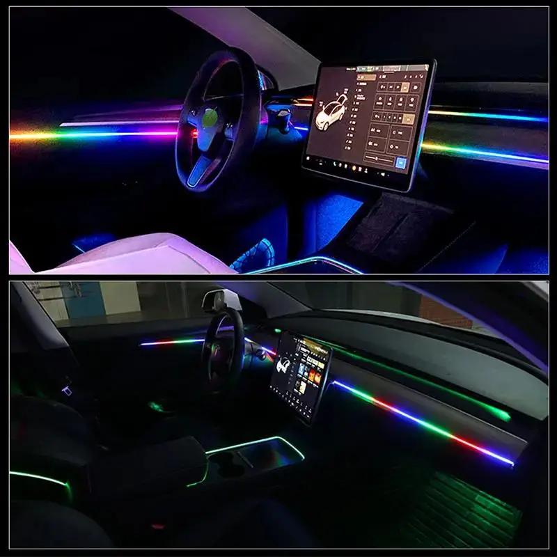 140cm/55.1 polegadas luzes ambientais do carro 1 em 1 universal LED sinfonia RGB atmosfera lâmpada USB APP remoto