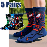 5 Pairs New Men Long Socks Anime Cartoon Hero Socks Happy Funny Socks Creative and Novel Socks Hip Hop Women Socks Size 36-44