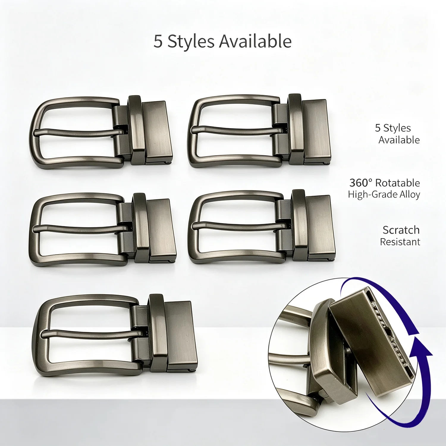 Reversible Belt Buckle Replacement, Pin Buckle, 360° Rotation, Fits Belts Under 3.4cm, Easy to Change Belt Buckle, Double--Sided