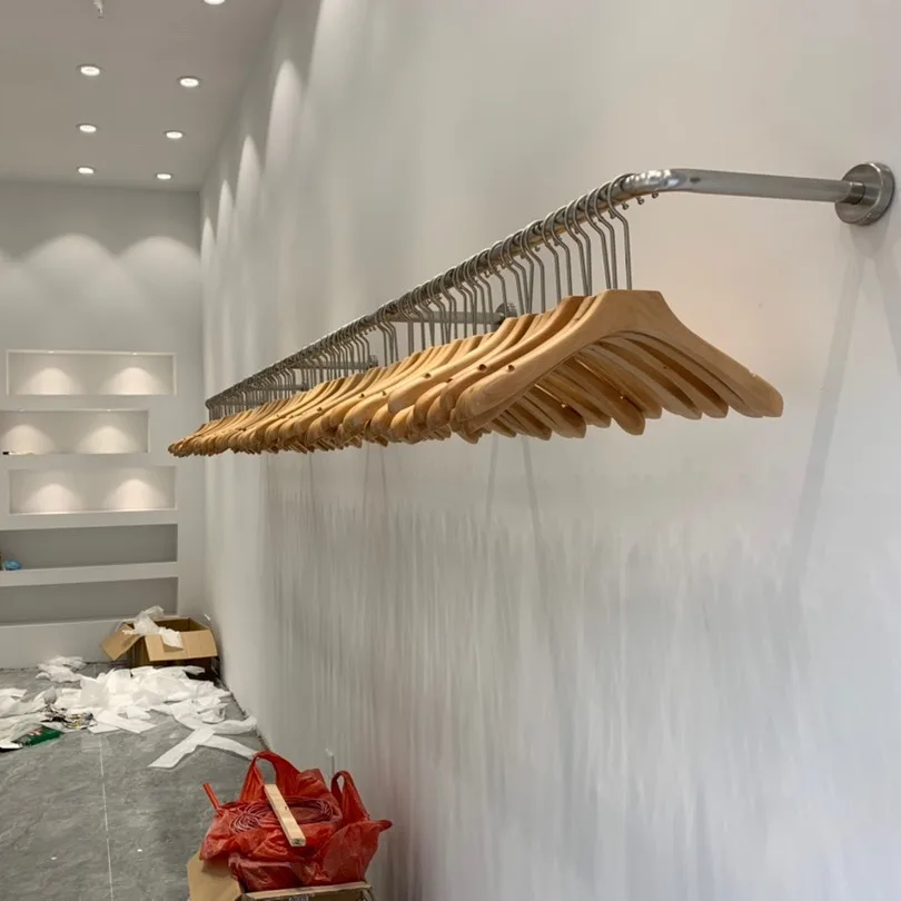 

Настенная витрина для магазина одежды из нержавеющей стали, настенная стержень для одежды, простая