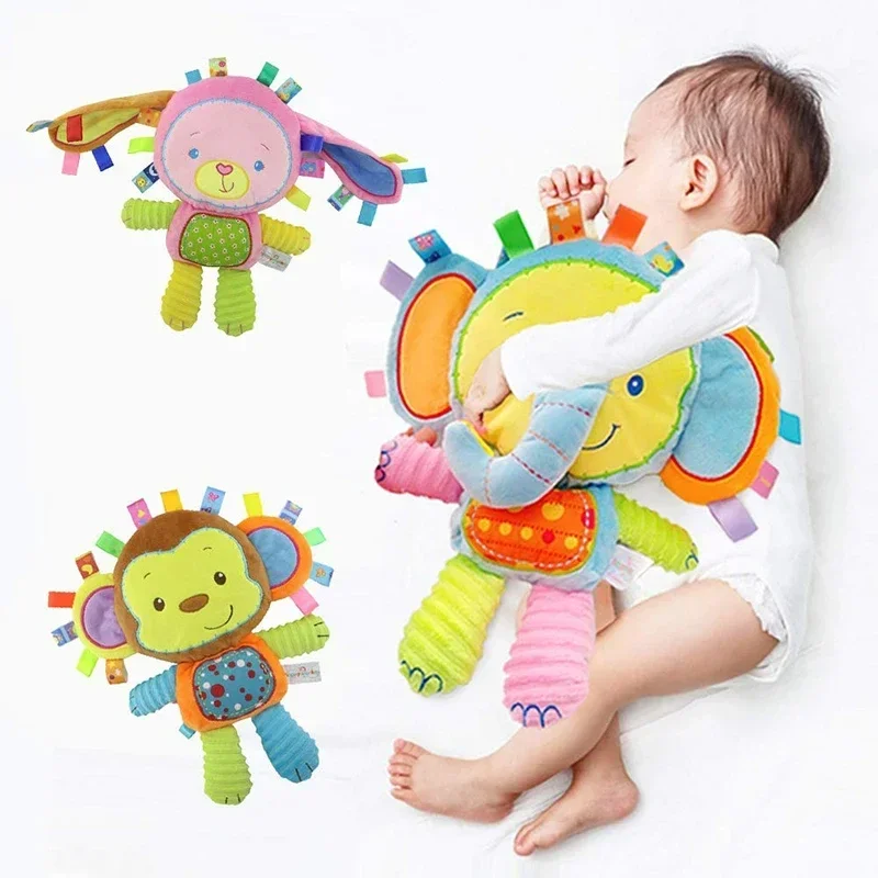 

Hot selling Cute animals Baby Soothing Stuffed Doll Sleep Newborn Rattle Plush Toy Soft sound Built-in Rattles Sensory Toys