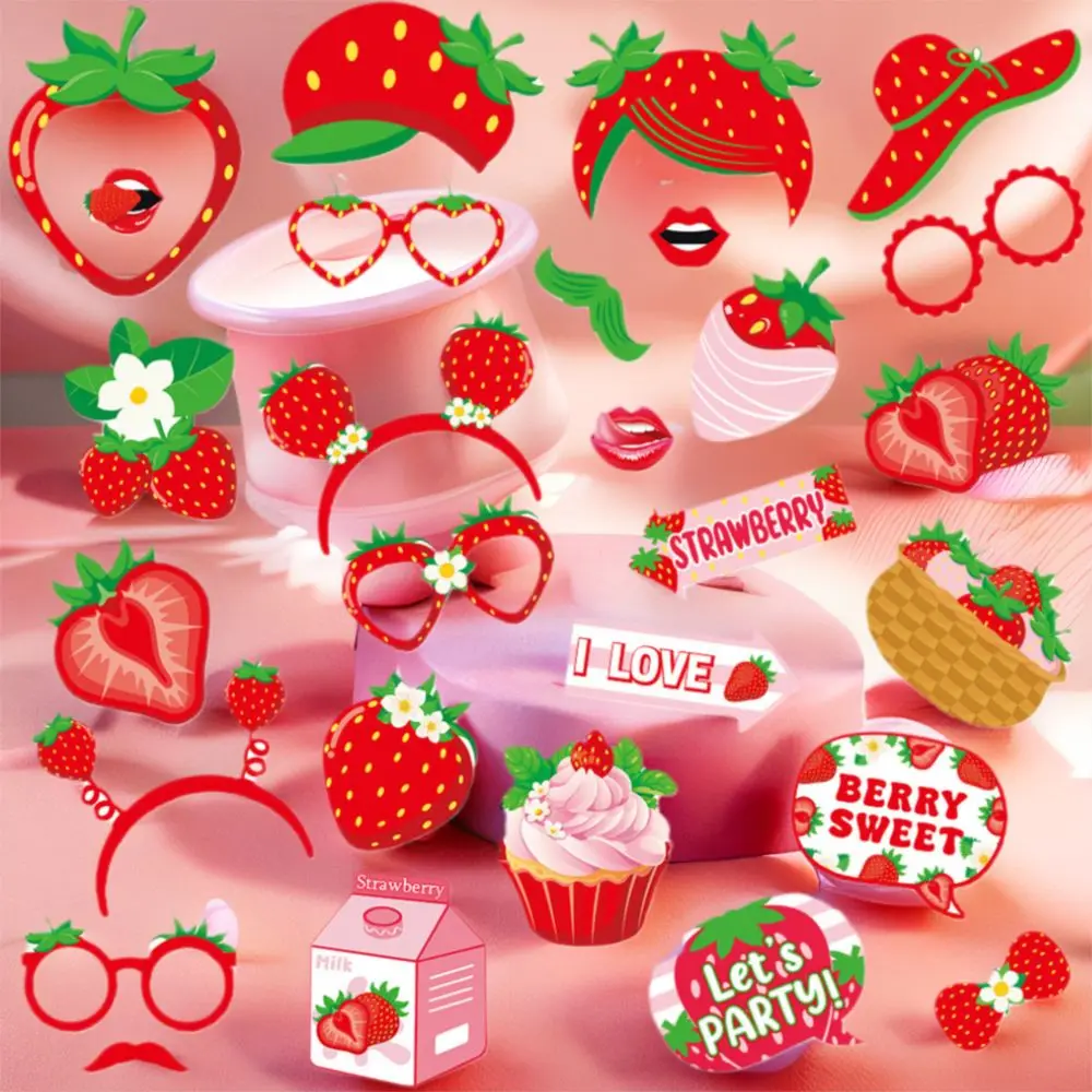 Divertidos accesorios para fotos de frutas rojas de verano, accesorios para fotomatón de Festival de fresas, vestido de papel, máscara de disfraz, fiesta en la piscina en la playa