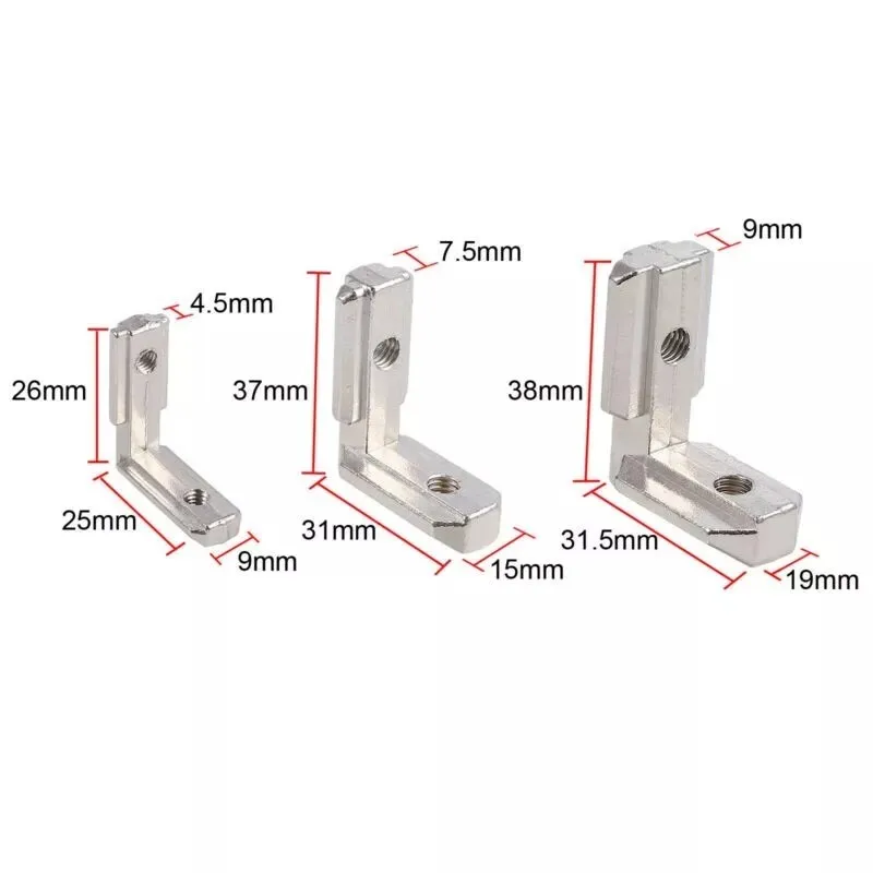 10pcs/Pack 2020 Silver T Slot L Shape Interior Corner Connector Joint Bracket with screws for 2020 3030 4040 EU Aluminum Profile