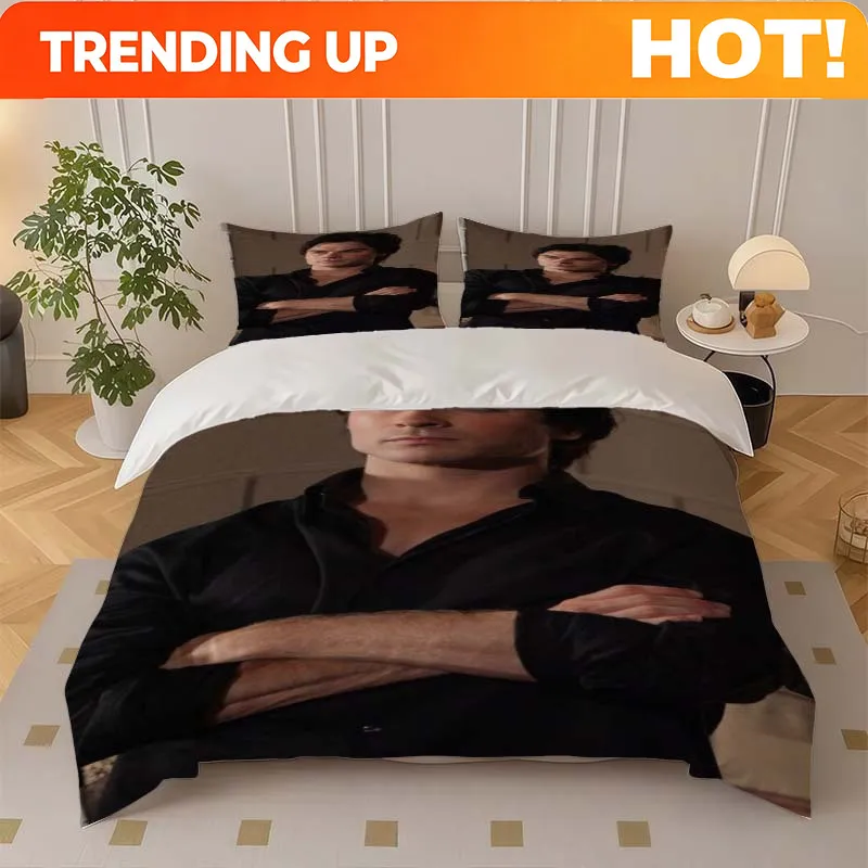 Customize Ian Somerhalder Themed bedding, Suitable for Bed Sizes from 135 to 103.94 inch, Featuring a Duvet Cover And Two Pillow