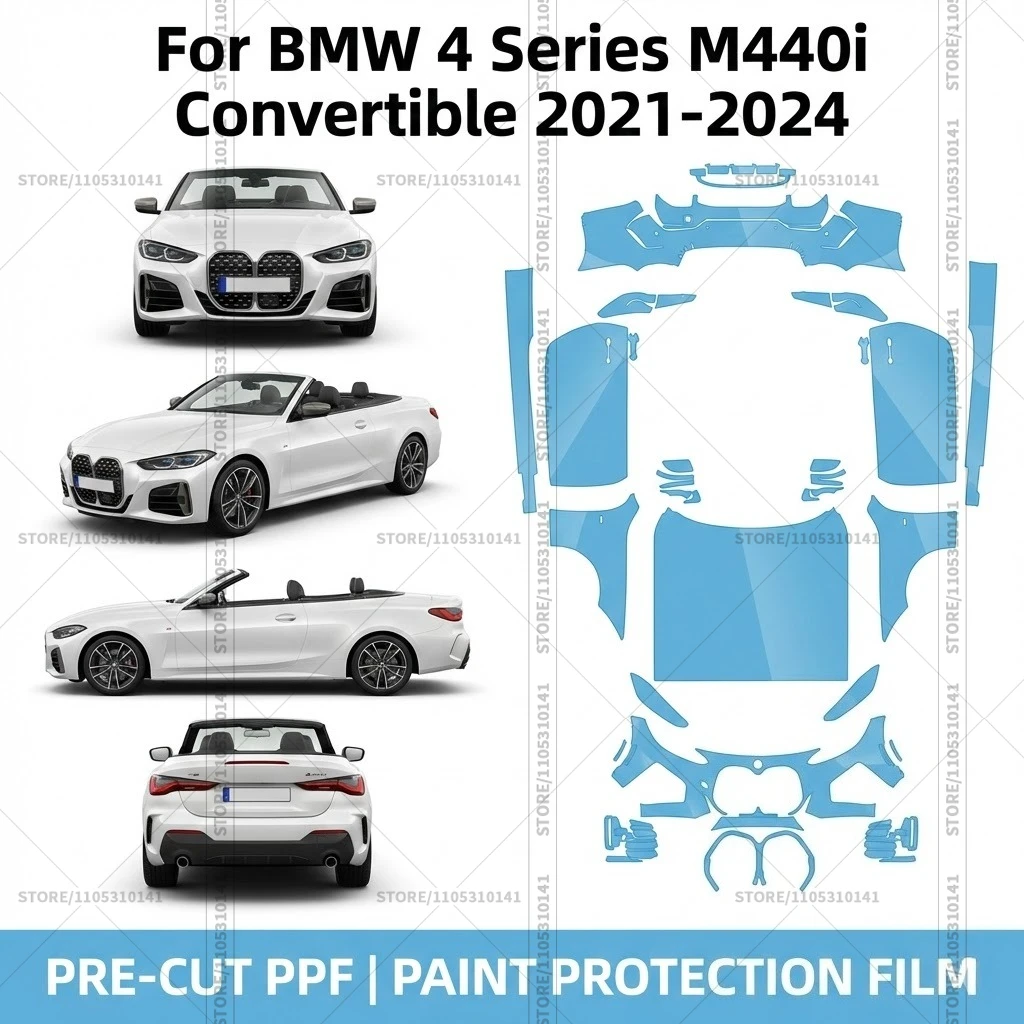 

Предварительно нарезанная защитная пленка PPF для автомобиля, прозрачная пленка для полной защиты кузова, автомобильная пленка PPF для BMW 4 серии M440i Convertible 2021-2024