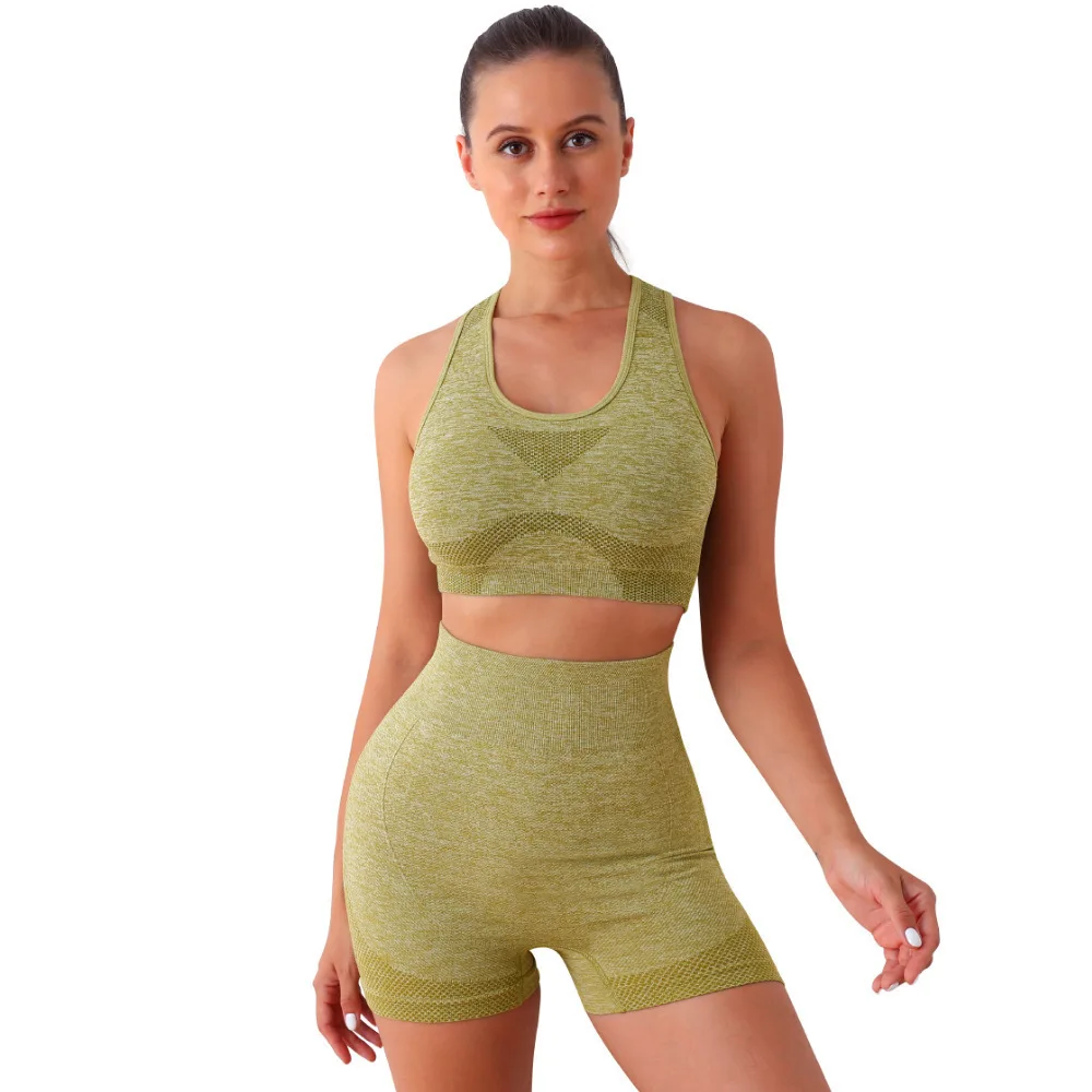 Form-Fitting Seamless Yoga Set: High-Intensity Running and Fitness Ribbed Tank Top and Sports Bra Yoga Set