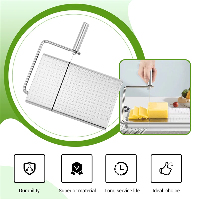 

AEE8-Stainless Steel Cheese Slicer With 8 Wire Cheese Cutters For Block Cheese Slicers Cutting Board Cheese Butter