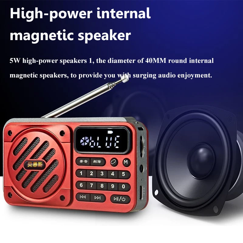 Мини-портативное FM-радио, высокочувствительное радио, беспроводной Bluetooth-динамик с кнопкой ночного освещения, TF-карта U-диск, MP3-музыка Playe