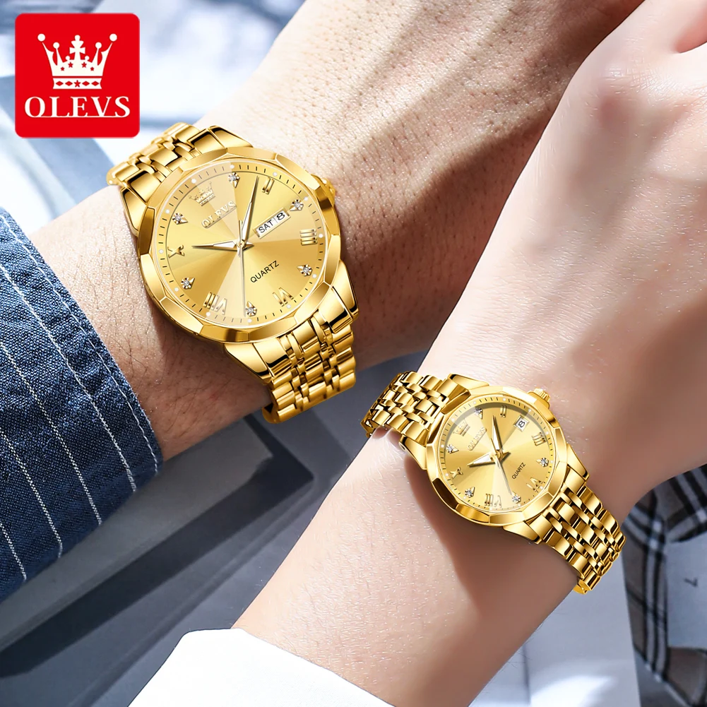 OLEVS 9931 Diamond Roman Scale Watch For Men Women Rhombus Mirror Auto Date Couple Watches Luxury Waterproof Original Hand Clock