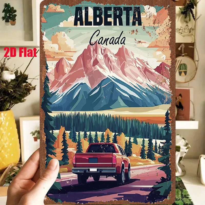2D Flat - 1pc 2D[Flat] Metal Sign [Retro Tin Painting]8X12 Inches/20X30 Cm, Depicting The Magnificent Mountains And Forest Sce