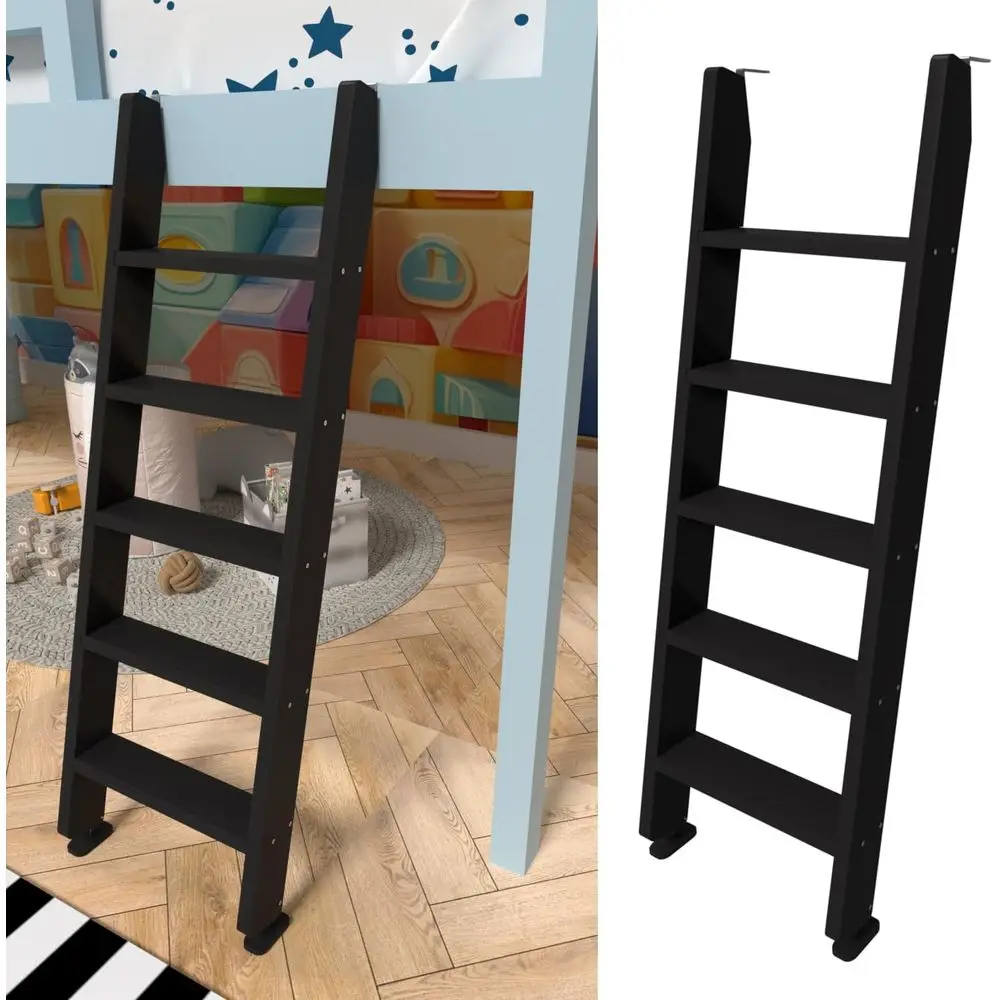 

Black Wood Bunk Bed Ladder 50"/ 55"/ 60", Loted/Dorm/RV Bed Bunkbed Ladders with 4 in Extra Deep Steps & Non-Slip Pads, Replacem
