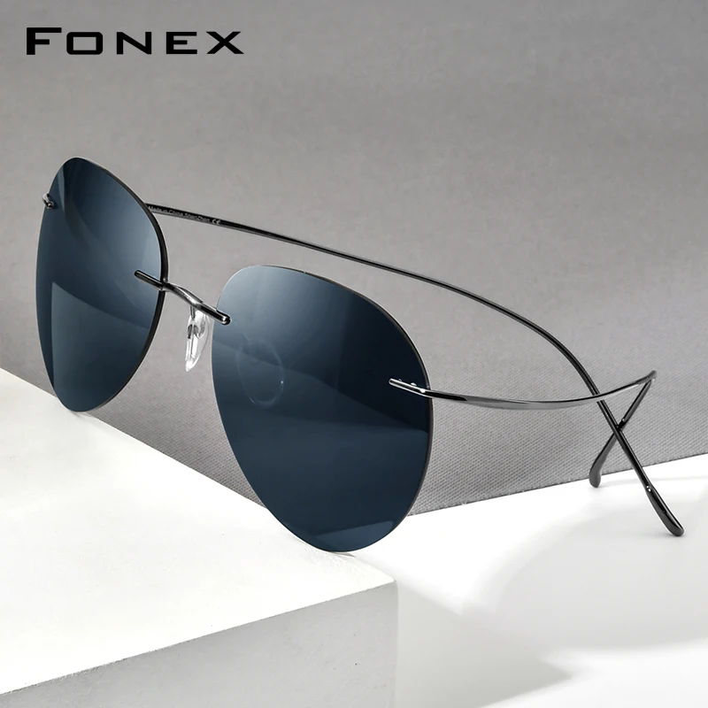 FONEX Titanium Rimless Sunglasses Men Ultralight Frameless Austria Aviador Sun Glasses for Women Pilot Shades 85695