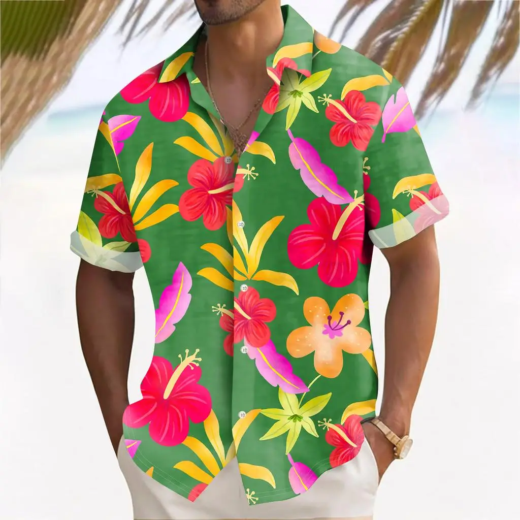 Fashion Holiday Men's Hawaiian Shirt Flower Plant 3D Printed Outdoor Casual Lapel Tops Summer Cool Breathable Short Sleeve Shirt