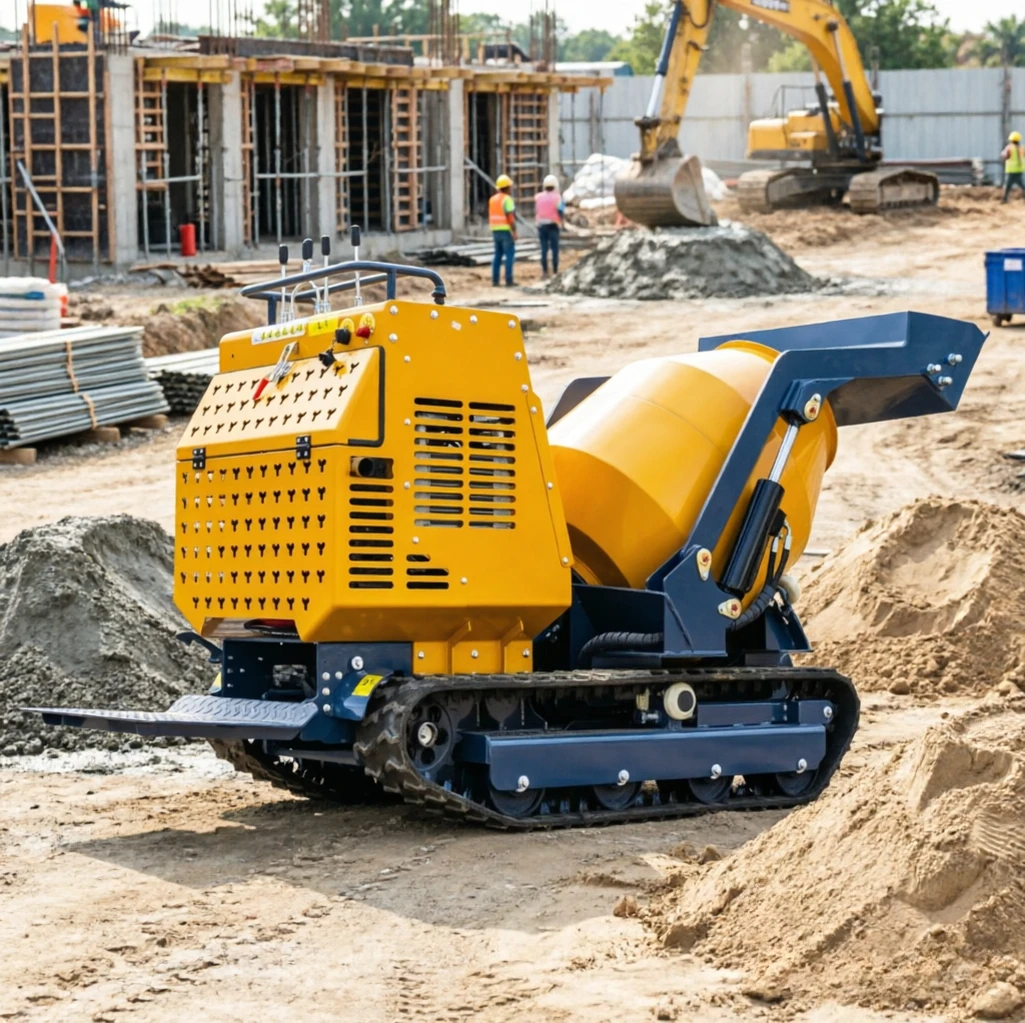 New Crawler Concrete Mixer Self Loading Hydraulic Hopper Low Noise Diesel Power Farm Cement Mortar Mixing Tool For sales