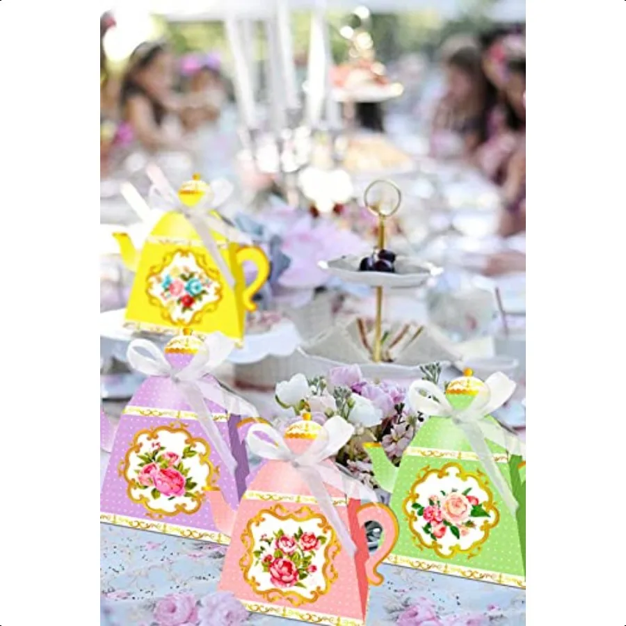 12 PCS Floral Tea Party Favor Bags Lets Partea Party plies Lets Partea Party Favor Boxes